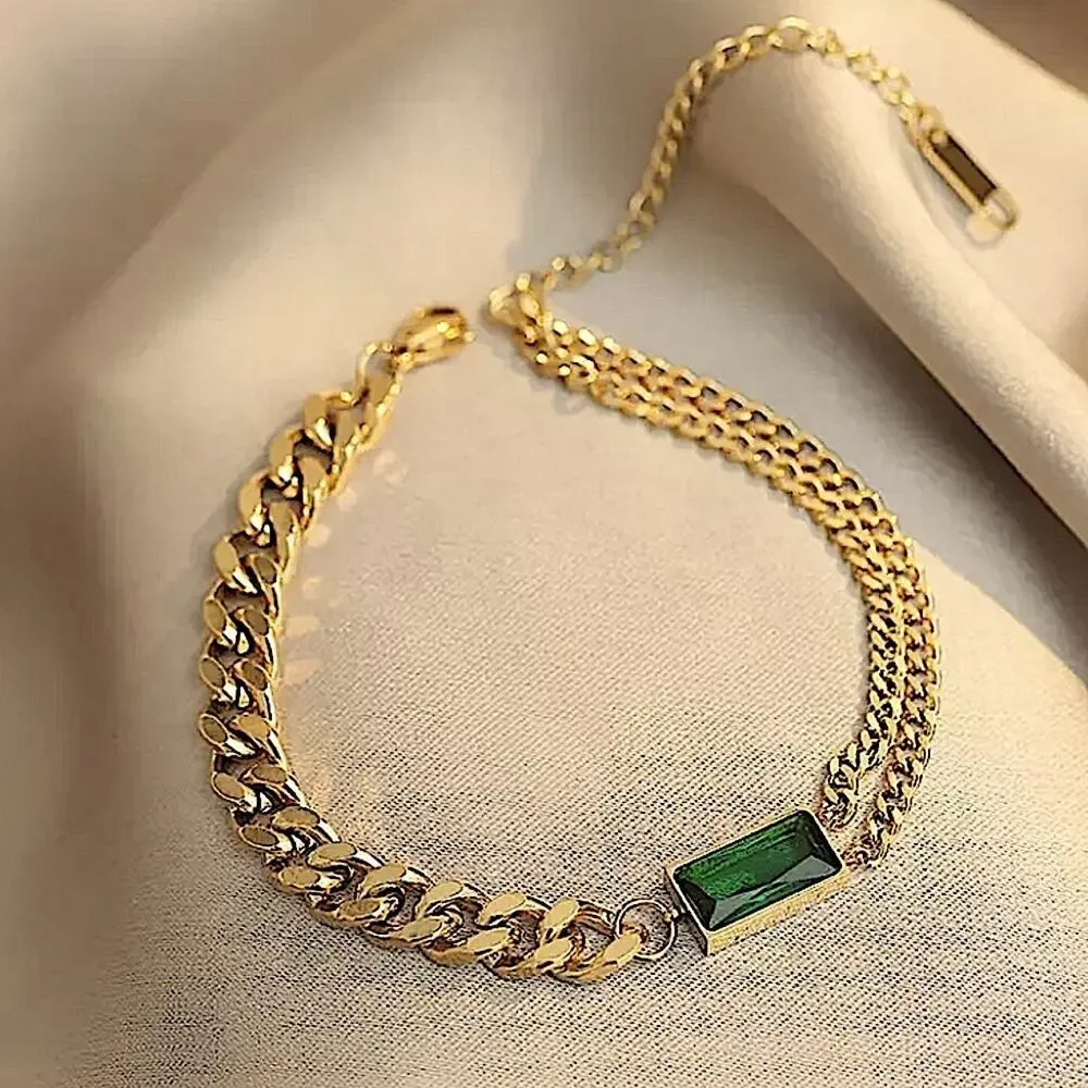 GOLD EMERALD GREEN CHAIN LINK BRACELET